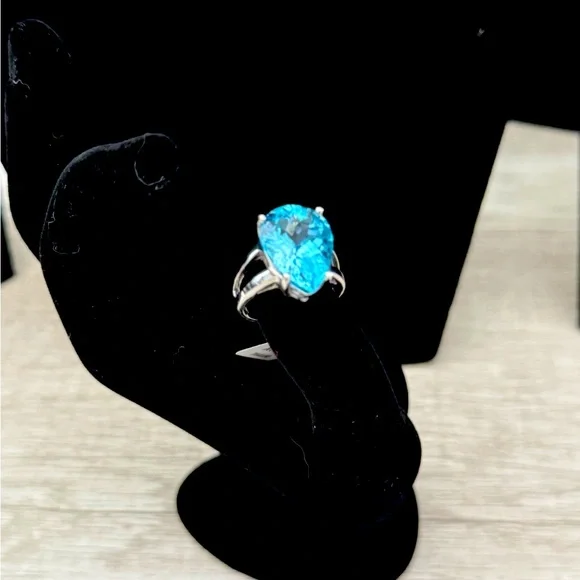 JTV Ring 12ct Pear Shape Swiss Blue Topaz Sterling Silver Solitaire Size 7-NWT